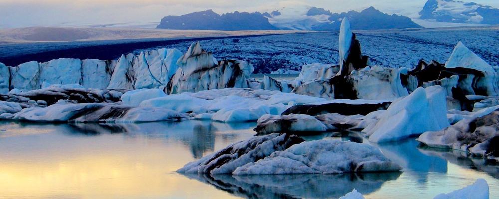The glacier's edge at sunset